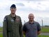 U.S. Air Force Capt. Benjamin Martin, 100th Operations Group training officer, and previously the 100th Air Refueling Wing Safety Office chief of flight safety, and Michael Grant, Loomacres Wildlife Management Cell senior wildlife biologist, stand together on RAF Mildenhall, England June 2, 2017. Martin and Grant led the charge to implement the use of bird kites on the flightline to supplement the Bird Air Strike Hazard program. (U.S. Air Force photo by Senior Airman Justine Rho)