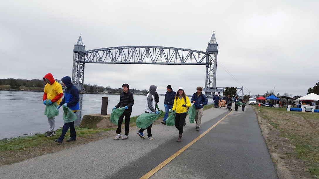 The Cape Cod Canal in Massachusetts, in partnership with AmeriCorps, Cape Cod, the town of Barnstable, and the Massachusetts Service Alliance, held their annual event, April 22, 2017. Although overcast and raining, over 149 pairs of hands performed trash clean up along the canal and expanded the pollinator garden.  At the end of the event, volunteers were able to fill 164, 50-pound trash bags, making the canal a much cleaner place.