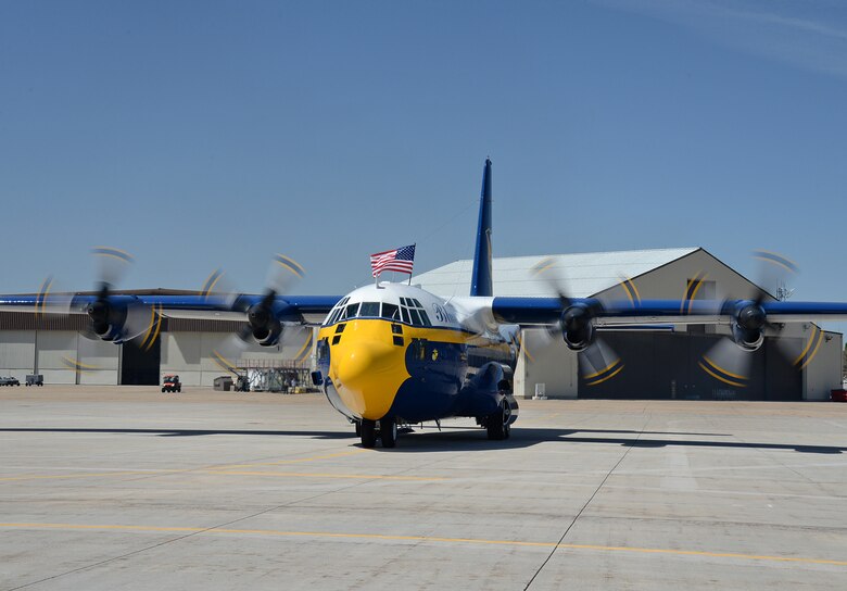 Fat Albert prepares to taxi for its function check flight June 5 at Hill Air Force Base, Utah. Blue Angels members were present to witness the FCF flown by the 514th Flight Test Squadron. (U.S. Air Force Photo by Alex R. Lloyd)
