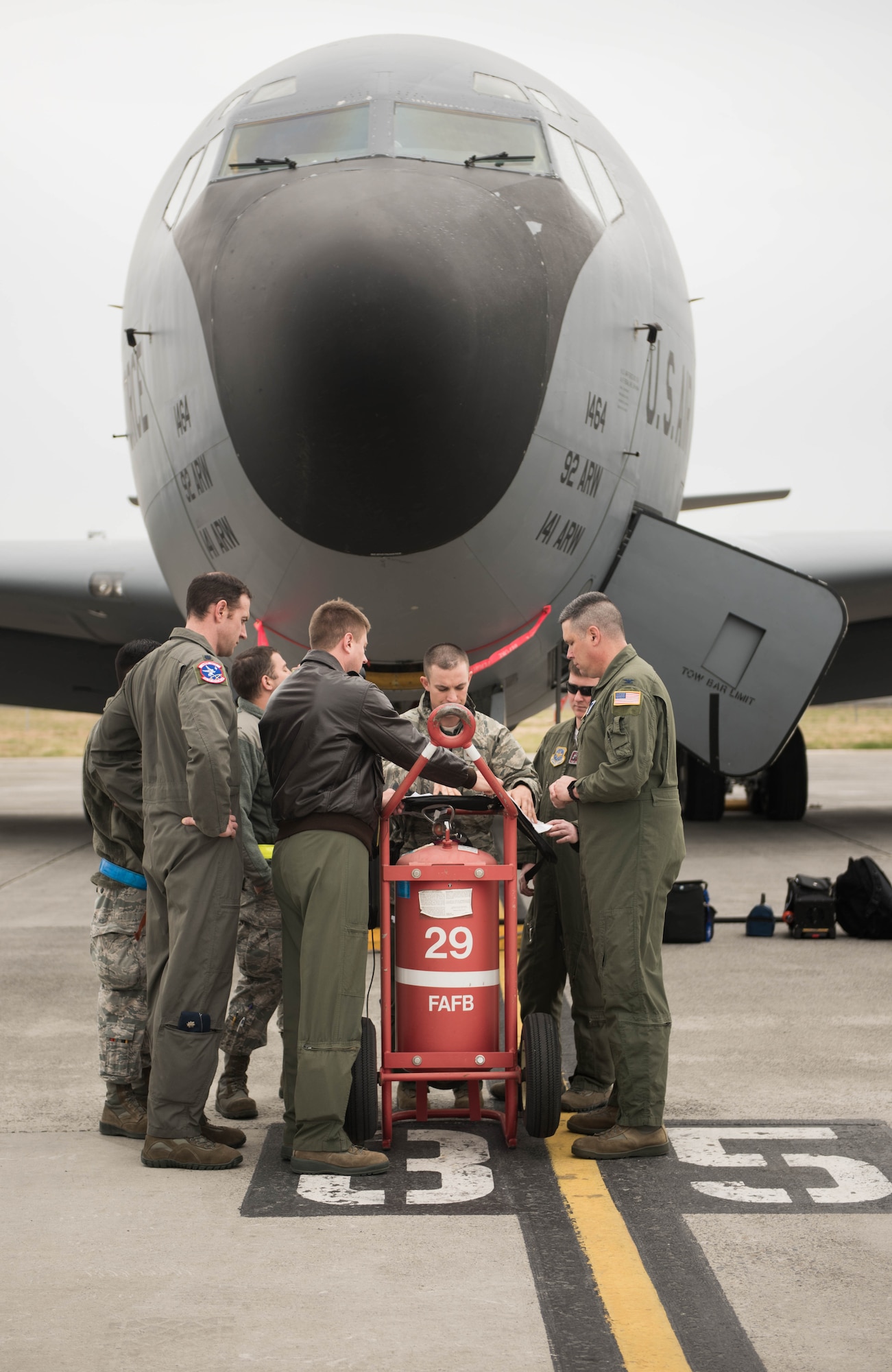 Col. Matthew Fritz, 92nd Air Refueling Wing vice commander, prepares for his final time piloting the KC-135 Stratotanker June 15, 2017, at Fairchild Air Force Base, Washington. Fritz received his commission in May 1993 from the Reserve Officer Training Corps at Southern Illinois University. (U.S. Air Force photo/Senior Airman Sean Campbell) 