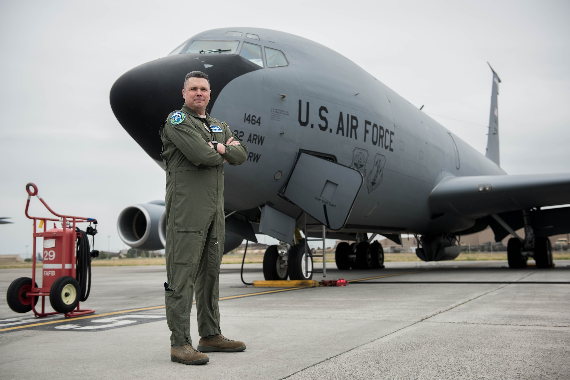 Col. Matthew Fritz, 92nd Air Refueling Wing vice commander, poses in front of a KC-135 Stratotanker before departing on his final flight as vice commander June 15, 2017, at Fairchild Air Force Base, Washington. Fritz has published several books and actively writes about leadership for several online publications. (U.S. Air Force photo/Senior Airman Sean Campbell)