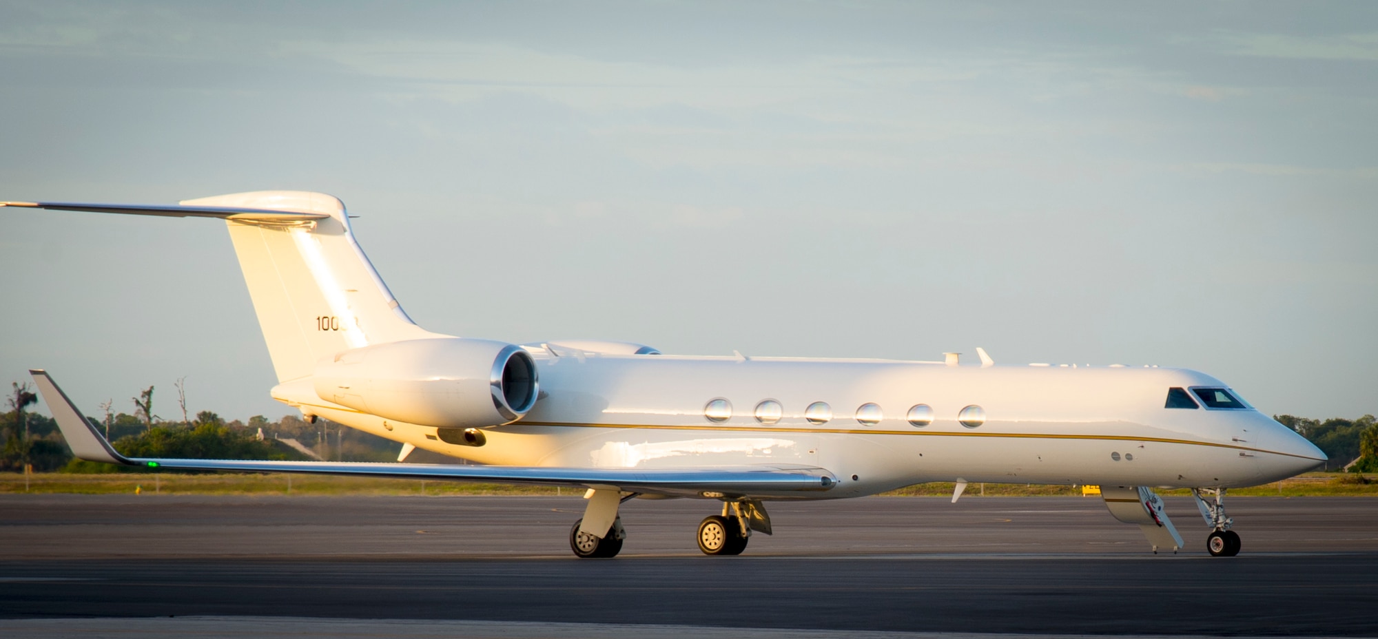 A C-37A Gulfstream aircraft sits on the flightline at MacDill Air Force Base, Fla., April 13, 2017. The aircraft assigned to the 310th Airlift Squadron, which provides worldwide air missions for high ranking government and military officials. (U.S. Air Force photo by Airman 1st Class Mariette Adams)