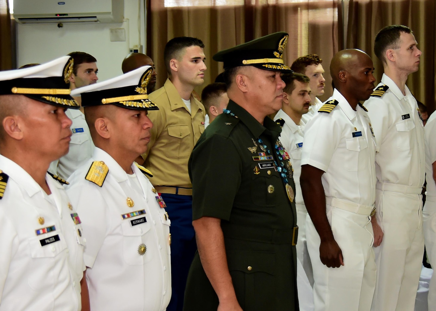 Service members from the U.S. Navy and Marine Corps and the Armed Forces of the Philippines attend the inaugural opening ceremony for Maritime Training Activity (MTA) Sama Sama 2017 at Naval Forces Central in Cebu, Philippines, June 16.  MTA Sama Sama is a bilateral maritime exercise between U.S. and Philippine naval forces and is designed to strengthen cooperation and interoperabillty between the nations' armed forces. 