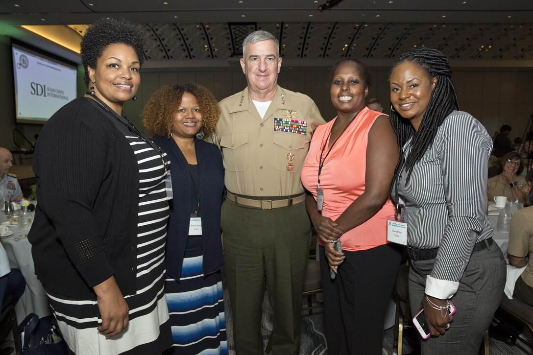 U.S. Marine Corps Gen. Glenn M. Walters, 34th assistant commandant of the Marine Corps, attends the 2017 Joint Women's Leadership Symposium, Norfolk, Va., June 15, 2017. Walters was a guest speaker for multiple seminars throughout the day, and spoke on the progress to address behaviors and attitudes demonstrated by the Marines United Facebook Page as well as updates on female integration into combat roles. (U.S. Marine Corps photo by Lance Cpl. Hailey D. Clay)