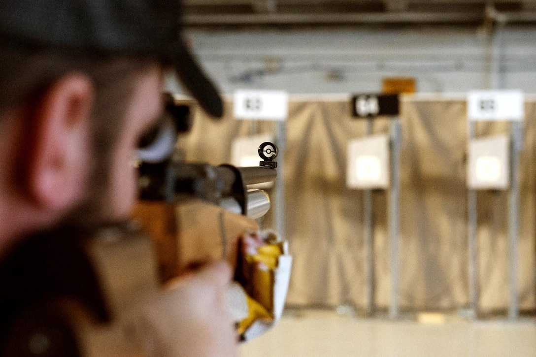 Retired Marine Corps Staff Sgt. John Stanz from 2nd Raider Battalion, Marine Corps Forces Special Operations Command, fires his rifle during Socom’s 2017 Department of Defense Warrior Games tryouts held at MacDill Air Force Base, Fla., Feb. 27, 2017. Navy photo by Petty Officer 2nd Class J. Michael Schwartz