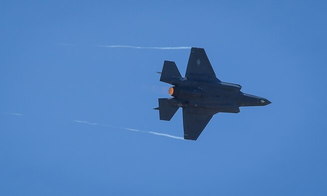 An F-35A Lightning II from Hill Air Force Base, Utah, performs a flight demonstration for an audience at the Paris Air Show June 19, 2017 at Le Bourget, France. Held every year, the Paris Air Show represents a unique opportunity for the United States to showcase its leadership in aerospace technologies. Direct participation in the air show supports U.S. government security policy and strategic defense objectives. (U.S. Air Force photo/ Tech. Sgt. Ryan Crane)