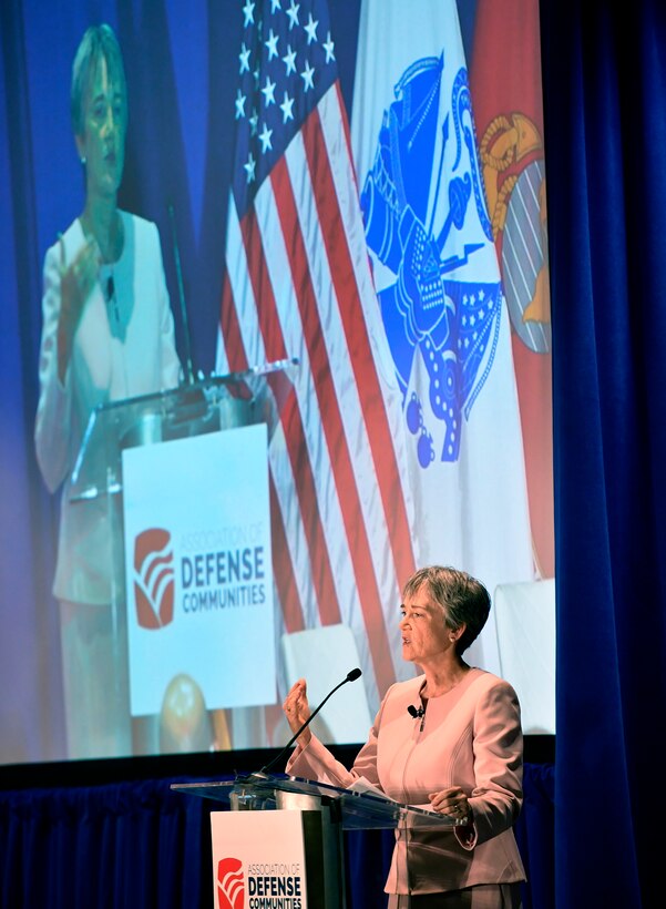 Secretary of the Air Force Heather Wilson speaks about the important role communities play in supporting the Air Fore mission at the 2017 Defense Communities National Summit, Washington, D.C., June 19, 2017. (U.S. Air Force photo/Wayne A. Clark)