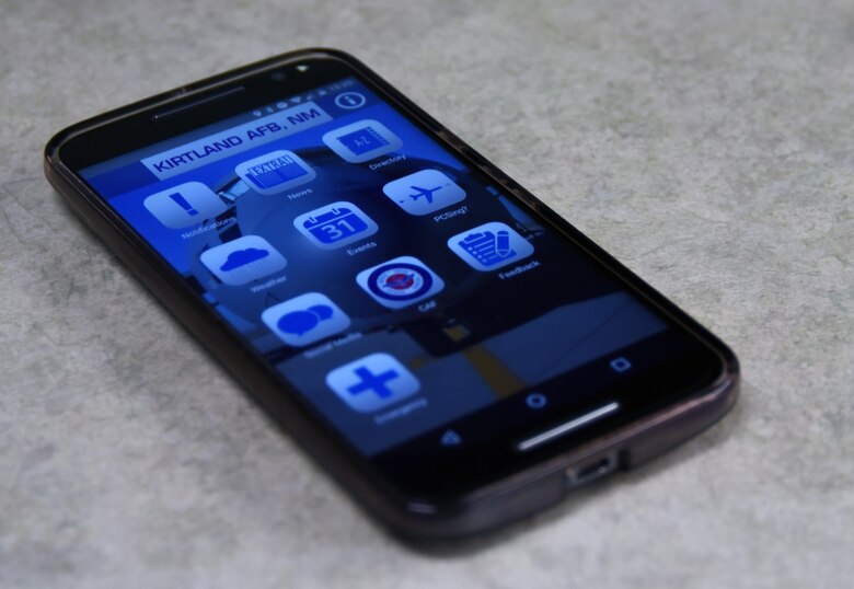 Front page of the Kirtland Air Force Base App.
(U.S. Air Force Photo by Senior Airman Chandler Baker)