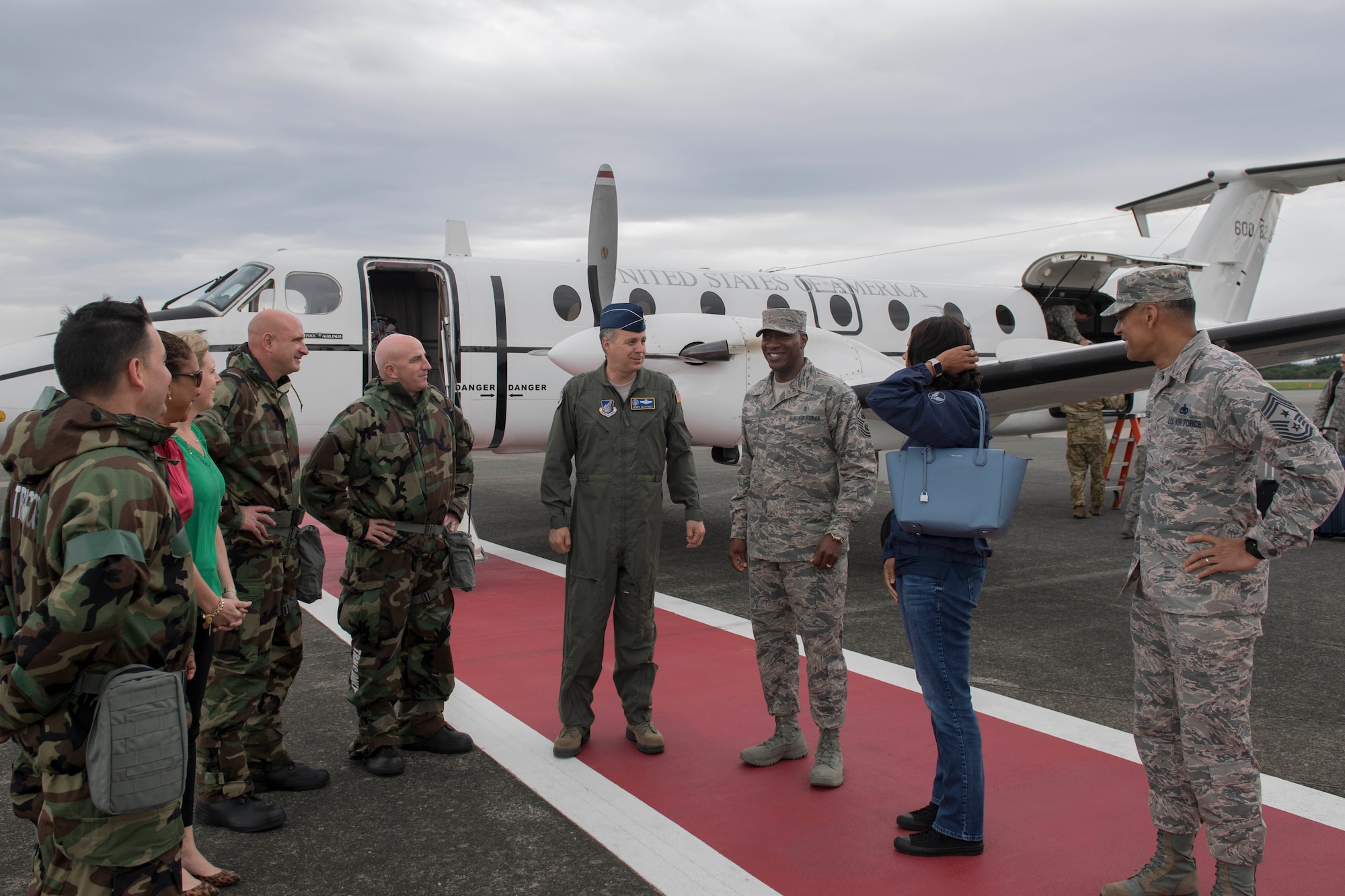 Base leadership welcomes Chief Master Sgt. of the Air Force Kaleth O. Wright and his wife, Tonya, June 8, 2017, at Yokota Air Base, Japan. Wright has been visiting Pacific Air Forces bases to interact with Airmen and get their feedback. 