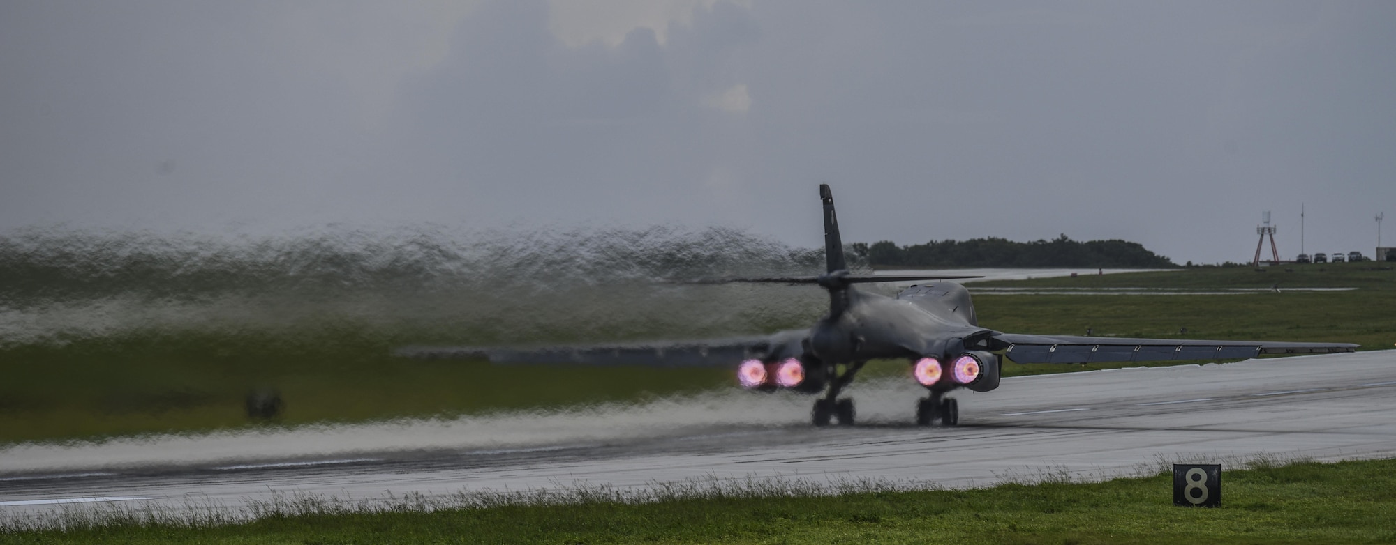 A U.S. Air Force B-1B Lancer aircraft assigned to the 9th Expeditionary Bomb Squadron, deployed from Dyess Air Force Base, Texas, takes off from Andersen Air Force Base, Guam, for a 10-hour mission, flying in the vicinity of Kyushu, Japan, the East China Sea, and the Korean peninsula, June 20, 2017. The normal/routine employment of continuous bomber presence (CBP) missions in the U.S. Pacific Command’s area of responsibility since March 2004 are in accordance with international law & are vital to the principles that are the foundation of the rules-based global operating system.  (U.S. Air Force photo/Tech. Sgt. Richard P. Ebensberger)