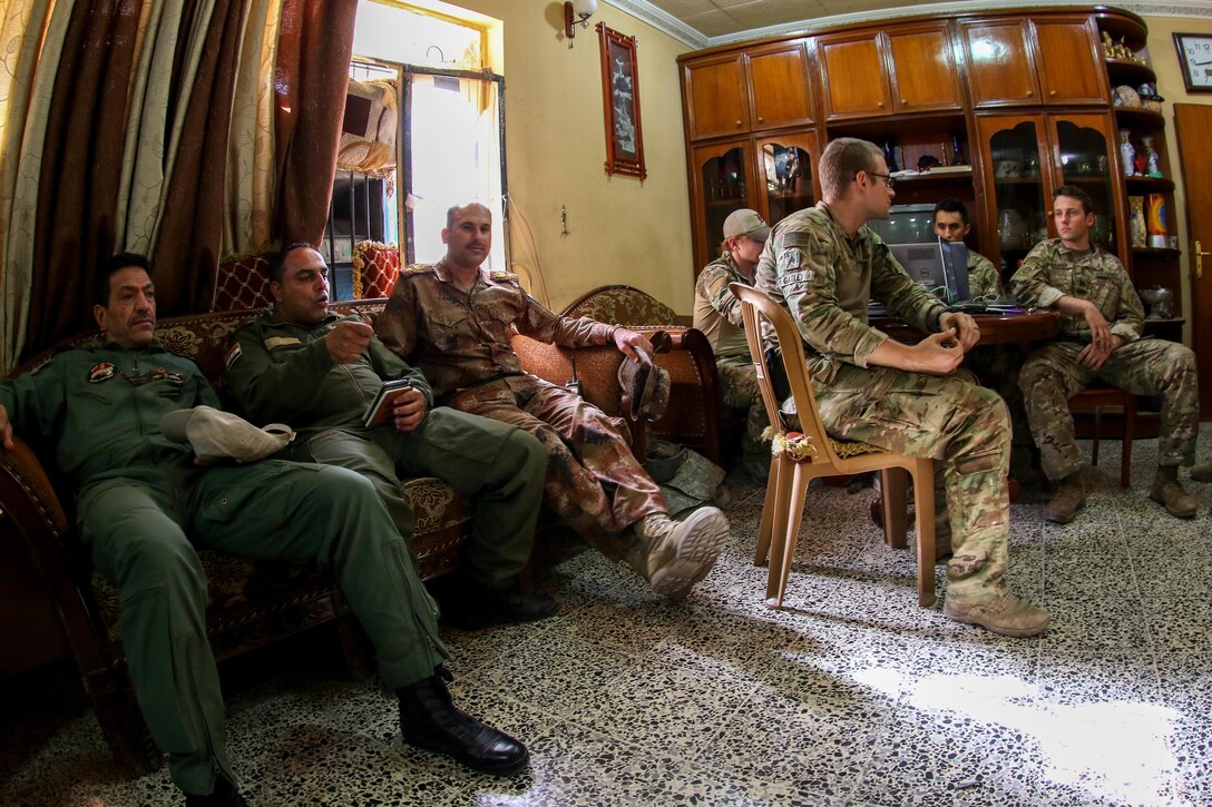 U.S. and Iraqi security force members occupy a patrol base in a neighborhood liberated from the Islamic State of Iraqi and Syria in Mosul, Iraq, June 8, 2017. The soldiers, deployed in support of Combined Joint Task Force Operation Inherent Resolve and assigned to 2nd Brigade Combat Team, 82nd Airborne Division, to enable their Iraqi partners through the advise and assist mission, contributing planning, intelligence collection and analysis, force protection and precision fires to achieve the military defeat of ISIS. Army photo by Staff Sgt. Jason Hull