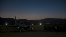 An F-16 Fighting Falcon assigned to the 555th Expeditionary Fighter Squadron prepares for takeoff at Bagram Airfield, Afghanistan, June 16, 2017. The 555th EFS deployed to Bagram Airfield as part of a rotation of fighters, which have had a constant presence in Afghanistan for more than a decade. (U.S. Air Force photo by Staff Sgt. Benjamin Gonsier) 