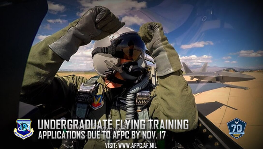 The Air Force Personnel Center is accepting applications for the 2018 Undergraduate Flying Training selection board through Nov. 17. The four flight categories available are pilot, remotely piloted aircraft pilot, combat systems officer and air battle manager. (U.S. Air Force courtesy photo)