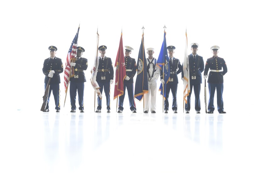 Servicemembers from across Joint Base McGuire-Dix-Lakehurst participate in the color guard at a change of command ceremony here, June 19, 2017. JB MDL is the nation's only tri-service joint base. 