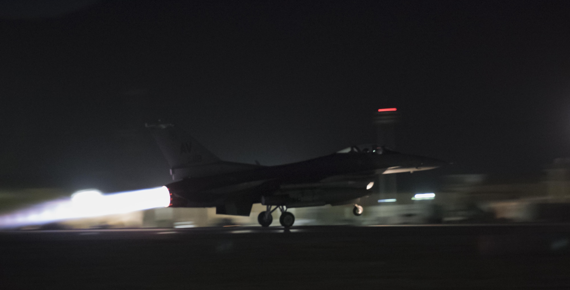 An F-16 Fighting Falcon from the 555th Expeditionary Fighter Squadron takes off from Bagram Airfield, Afghanistan, June 16, 2017. The F-16 is a compact, multi-role fighter aircraft. It is highly maneuverable and has proven itself in air-to-air combat and air-to-surface attack. In Afghanistan, the F-16, also known as a Viper, provides precision airpower to degrade and deter enemy activity.(U.S. Air Force photo by Staff Sgt. Benjamin Gonsier)