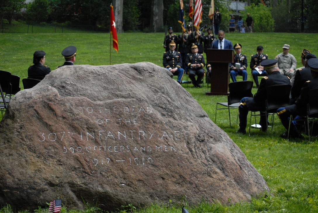 New York City - The U.S. Army Reserve 77th Sustainment Brigade solemnly celebrated 100 years since its founding in a ceremony in Central Park on June 10.  Originally the 77th Infantry Division, the unit stood up in World War I and saw action in the Baccarat, Oise-Aisne, Aisne-Marne, and Meuse-Argonne campaigns.