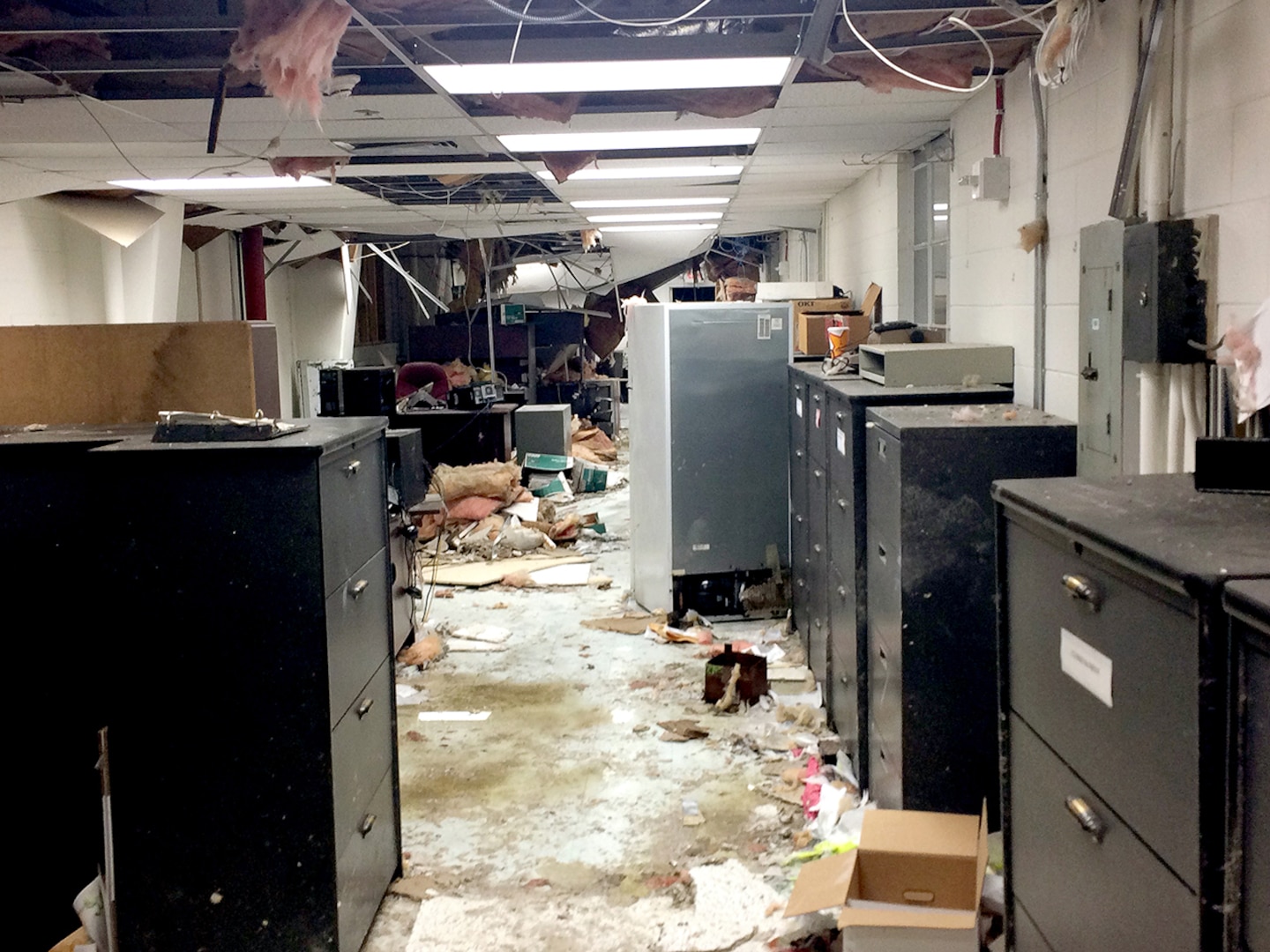 Storm damage to office area at DLA Distribution Albany, Georgia.