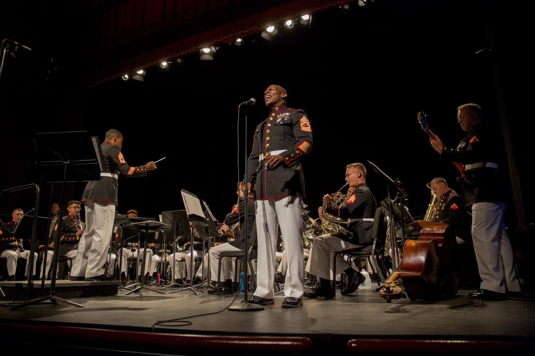 Marine Corps Band New Orleans performs “God Bless the U.S.A.” at Hunter College in New York, June 15, 2017. The Marine Corps Band New Orleans traveled to New York to highlight the support New York City leadership and citizens have provided to the Marine Corps Reserves throughout the years. (U.S. Marine Corps photo by Lance Cpl. Niles Lee/Released) 