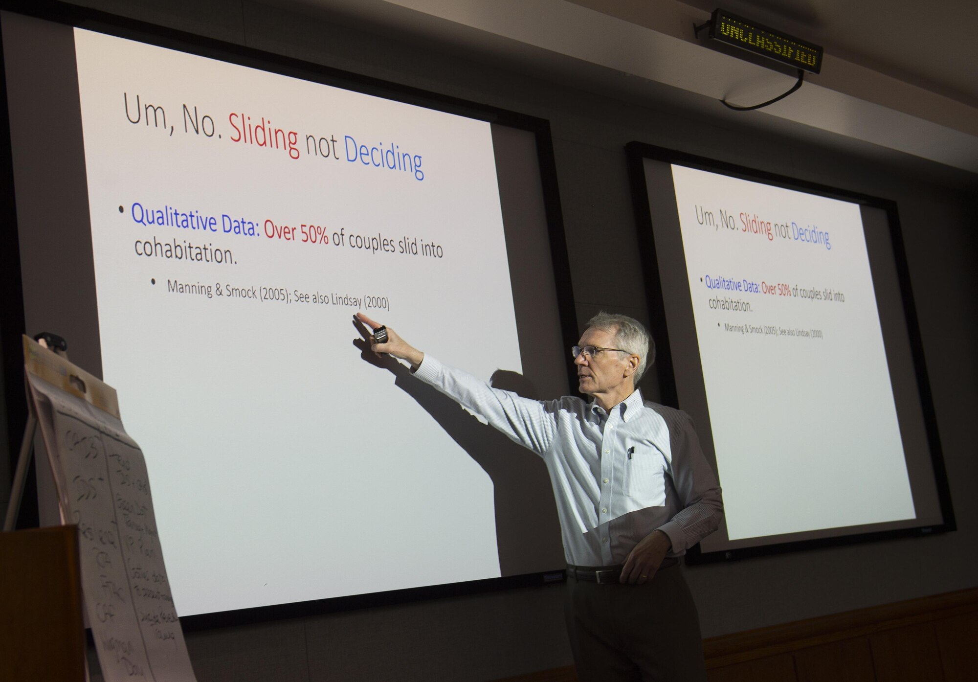 PETERSON AIR FORCE BASE, Colo-Dr. Scott Stanley, a research professor at the University of Denver, shares his research with representatives of Air Force Space Command, June 7, 2017.  Stanley is a leading scholar on relationships, and specializes in cohabitation of unmarried couples.  He was addressing to the Air Force Space Command Prevention Summit, a gathering of community support and violence prevention experts from around the command. (U.S. Air Force photo by Dave Grim)