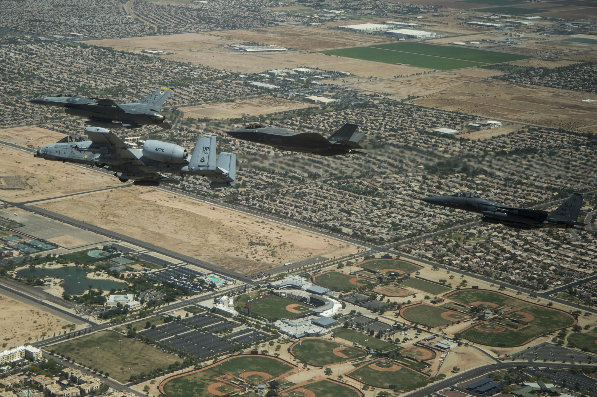 The 944th Fighter Wing, the Air Force Reserve’s largest F-16, A-10, F-15E, and F-35 training wing trains and provides combat-ready Reserve Citizen Airmen, anytime, anywhere. The wing was activated at Luke Air Force Base on July 1, 1987. The wing has since grown and now has 25 subordinate units consisting of four groups, 11 squadrons, three detachments, two flights, four operating locations, and one test center which include geographically separated units
at Davis Monthan Air Force Base, Seymour Johnson Air Force Base, Holloman Air Force Base, and Eglin Air Force Base.

The 944th Fighter Wing is tasked to support worldwide mobility and combat employment operations in conjunction with supporting the Air Education and Training Command, and Air Combat Command mission to train F-16, F-15E, F-35, and A-10 pilots for the United States Air Force, Air Force Reserve, Air National Guard and other participating nations.