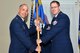 U.S. Air Force Maj. Bradley Sevy, 20th Communication Squadron commander, receives the unit guidon from Col. David Vaclavik, 20th Mission Support Group commander, during a change of command ceremony at Shaw Air Force Base, S.C., June 14, 2017. Prior to taking command, Sevy was the 390th Cyber Operations Squadron director of operations at Joint Base San Antonio-Lackland, Texas. (U.S. Air Force photo by Airman 1st Class Christopher Maldonado) 