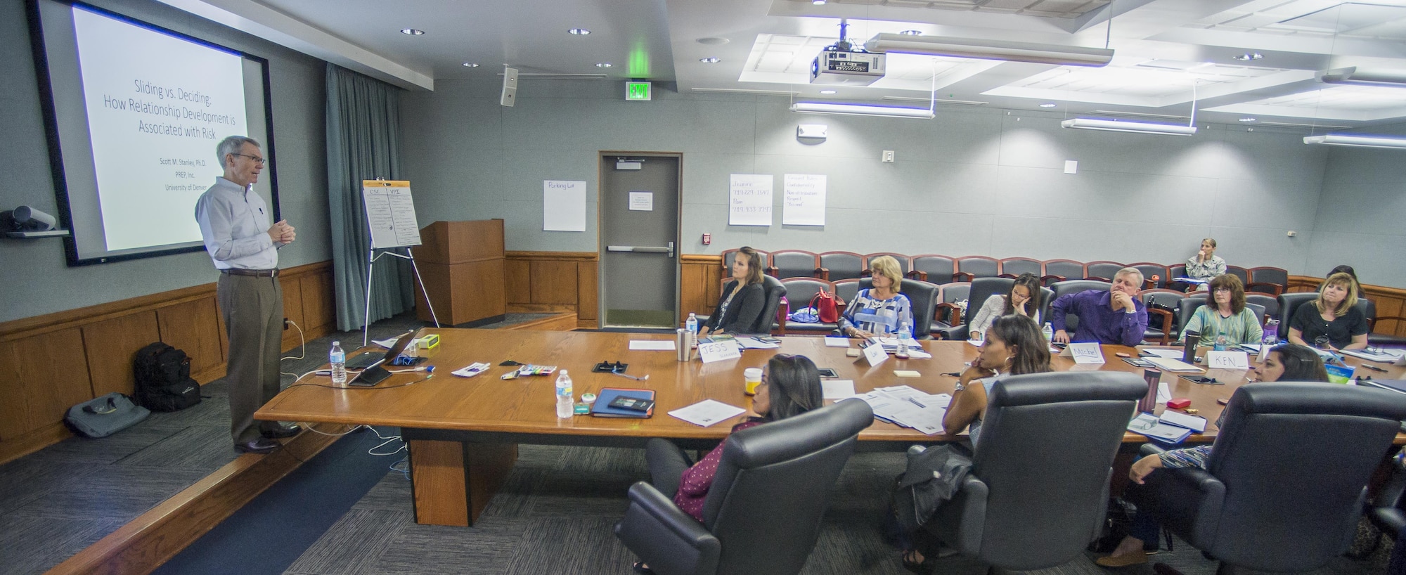 PETERSON AIR FORCE BASE, Colo-Dr. Scott Stanley, a research professor at the University of Denver, shares his research with representatives of Air Force Space Command, June 7, 2017.  Stanley is a leading scholar on relationships, and specializes in cohabitation of unmarried couples.  He was addressing to the Air Force Space Command Prevention Summit, a gathering of community support and violence prevention experts from around the command. (U.S. Air Force photo by Dave Grim)