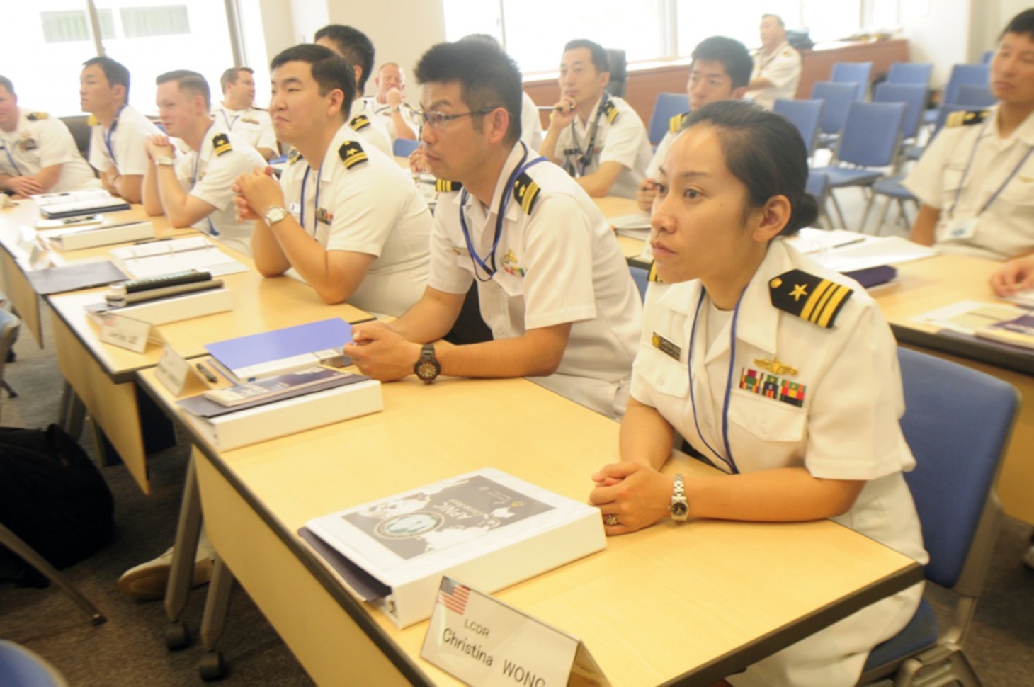 Lt. Cmdr. Christina Wong is one of the 25 staff level naval officers attending the first Asia-Pacific Navy Planning Process International Course (APNIC) at the Japan Maritime Self-Defense Force (JMSDF) Command and Staff College, June 20, 2016.  25 students from eight navies showed up for the first day of the two-week course to learn how to formulate a plan to conduct Humanitarian Assistance and Disaster Relief (HADR) operations. 