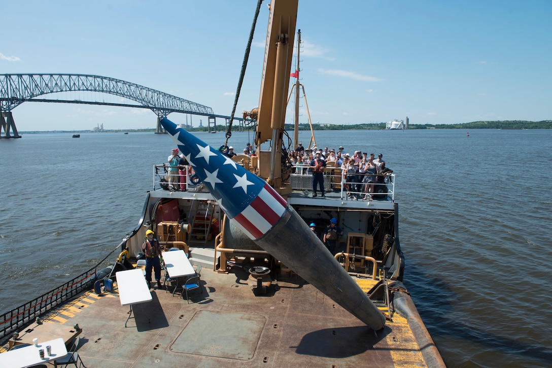 Crew of the Coast Guard Cutter James Rankin readies to set the Francis Scott Key buoy, June 2, 2017, where a ship carrying the author of “The Star-Spangled Banner" was anchored during the Fort McHenry bombardment in the War of 1812.