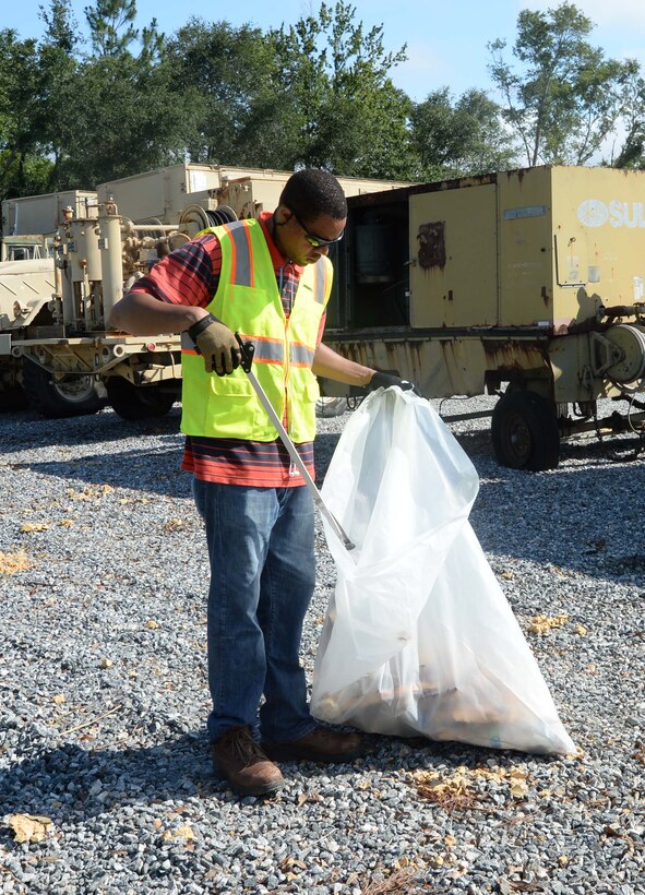 Personnel from the Environmental Branch, Marine Corps Logistics Base Albany, continue Earth Day cleanup efforts aboard the installation, recently. The team organizes weekly meetings to identify areas in need of debris removal. In the five weeks since the staff began the project, there has been roughly 10 tons of trash collected.