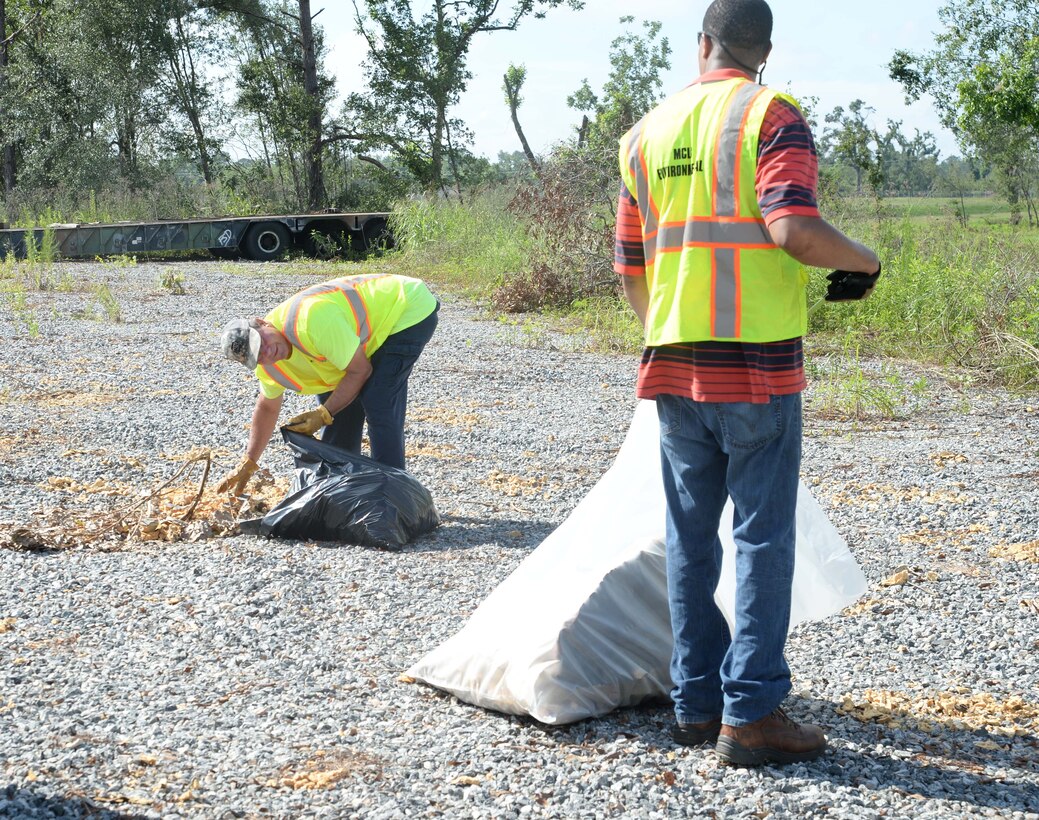 Personnel from the Environmental Branch, Marine Corps Logistics Base Albany, continue Earth Day cleanup efforts aboard the installation, recently. The team organizes weekly meetings to identify areas in need of debris removal. In the five weeks since the staff began the project, there has been roughly 10 tons of trash collected