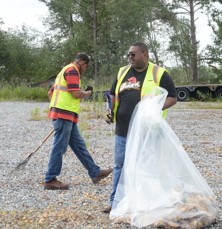 Personnel from the Environmental Branch, Marine Corps Logistics Base Albany, continue Earth Day cleanup efforts aboard the installation, recently. The team organizes weekly meetings to identify areas in need of debris removal. In the five weeks since the staff began the project, there has been roughly 10 tons of trash collected