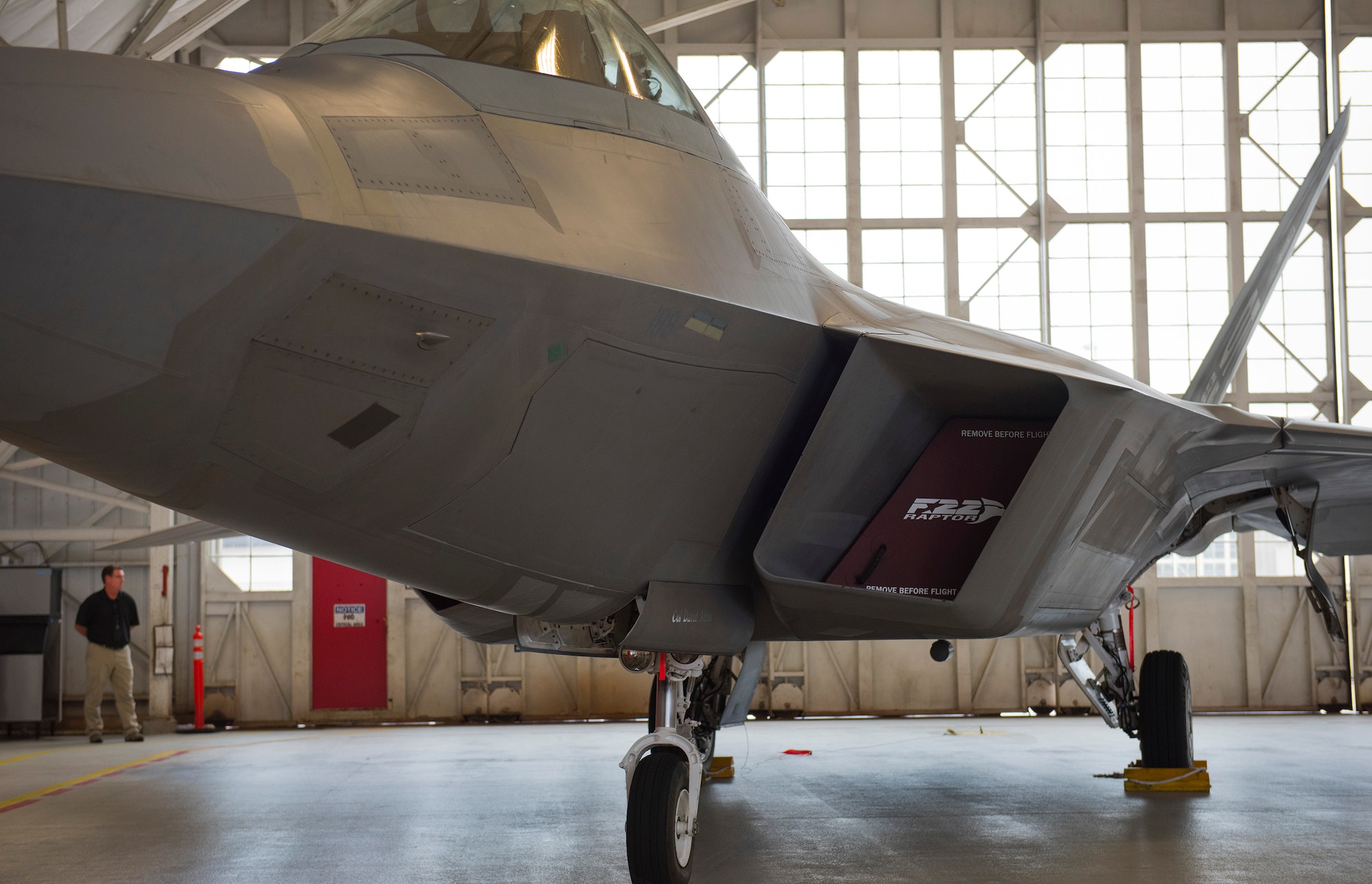 The wing flagship, the F-22 displays the new 53rd Wing commander’s name, Col. David Abba, during the change of command ceremony June 20 at Eglin Air Force Base, Fla. The Raptor is assigned to the 422nd Test and Evaluation Squadron at Nellis AFB, Nev., one of the wing's 22 geographically-separated units. (U.S. Air Force photo by Ilka Cole)



