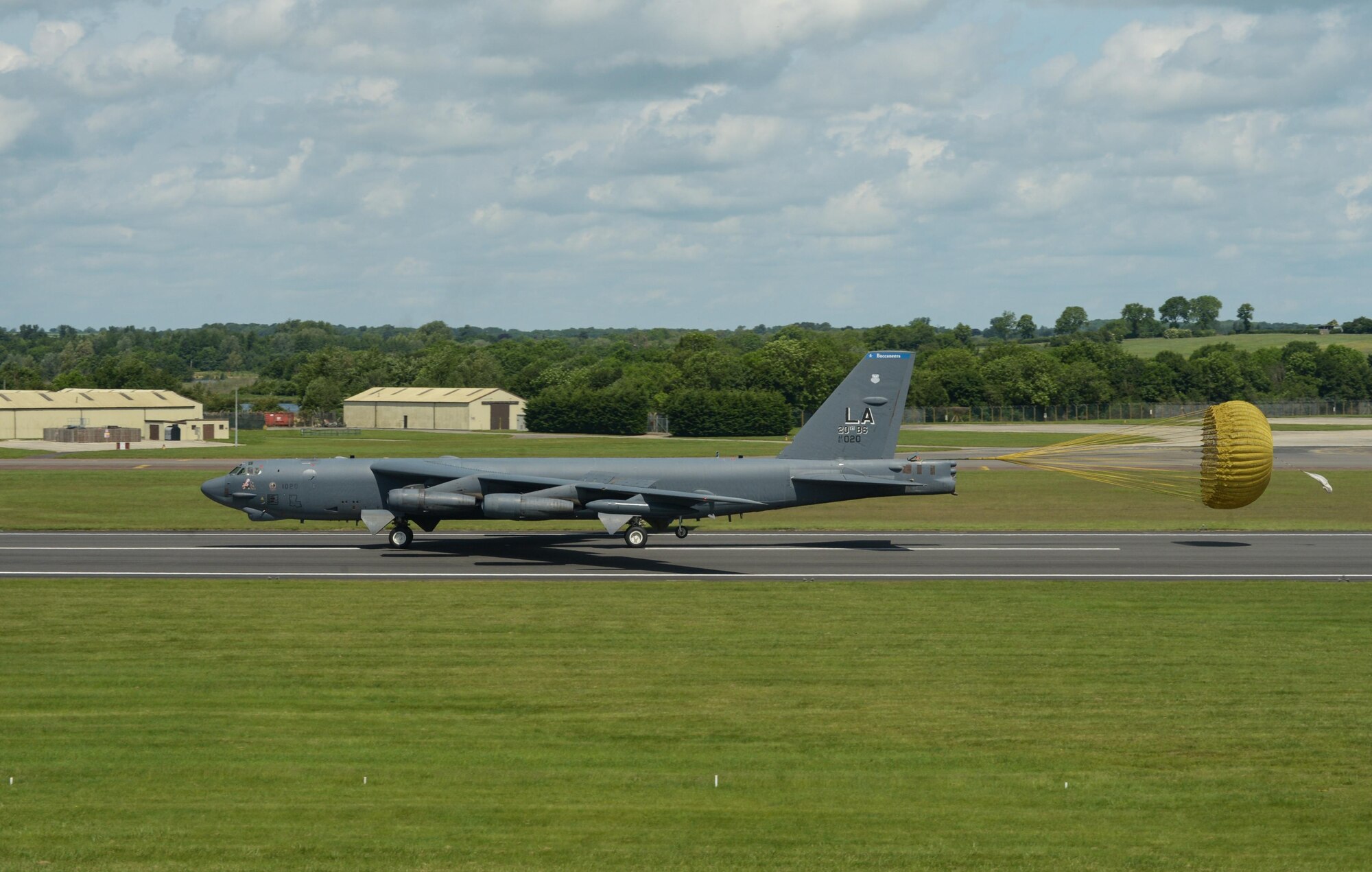 A B-52H Stratofortress arrives at Royal Air Force Fairford, United Kingdom, June 1, 2017. Three B-52s from the 2nd Bomb Wing, Barksdale Air Force Base, La., operated out of RAF Fairford in support of exercises Arctic Challenge, BALTOPS 17 and Saber Strike 17. The responsibility to deter a strategic attack against the U.S. and its allies is U.S. Strategic Command’s fundamental mission. These missions validate the readiness and capability of its bomber forces, which is a critical component of the safe, secure, effective and ready deterrent force that USSTRATCOM provides the nation and its allies. The B-52 is a long-range, heavy bomber that can perform strategic attack, close-air support, air interdiction, offensive counter-air and maritime operations. (U.S. Air Force photo/Senior Airman Curt Beach)