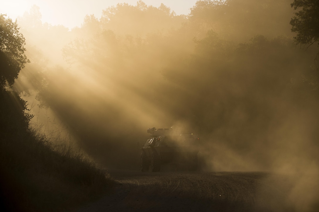 U.S. Army Reserve Soldiers from the 339th Military Police Company (Combat Support), headquartered in Davenport, Iowa, train on route reconnaissance at a Warrior Exercise (WAREX) through the dusty trails of Fort Hunter Liggett, California, June 20. The MP company's Soldiers had to relocate their tactical assembly areas in the field multiple times as they reconnoitered different areas of their operational environment, while fighting against temperatures reaching 100-plus degrees daily. (U.S. Army Reserve photo by Master Sgt. Michel Sauret)