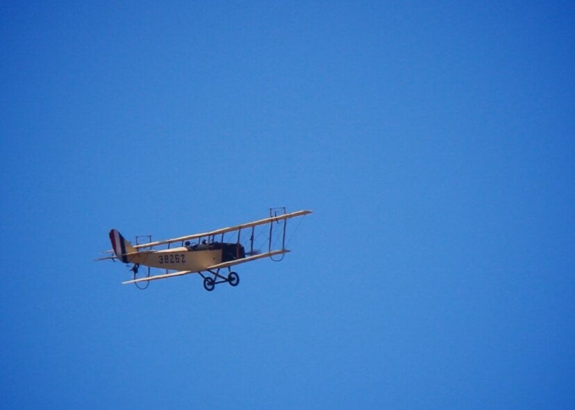 An unusual and interesting sight was seen near the 932nd Airlift Wing headquarters during lunch time on June 20, 2017.  One of the highlights recently at Scott’s Centennial Airshow and Open House was a display of this historical aircraft known as the "Jenny" and it made another appearance at noon, circling the area.

The Curtiss JN-4D Jenny is one of North America’s most famous World War I aircraft. It was a twin-seat, “student-in-front-of-instructor,” dual-control biplane. The tractor propeller and maneuverability made it ideal for initial pilot training, and the aircraft was widely used during World War I to train beginning pilots, with an estimated 95 percent of all trainees having flown a JN-4.

In 1917, Congress allocated $640 million to build more of these trainers because at that point there were only 32 airplanes in the Army in which only 10 or 12 were serviceable.  This one, tail number #38262, flew several passes near the 932nd Airlift Wing Headquarters as part of the base Centennial celebrations on June 20, 2017, Scott Air Force Base, Illinois.  (U.S. Air Force photo by Lt. Col. Stan Paregien)