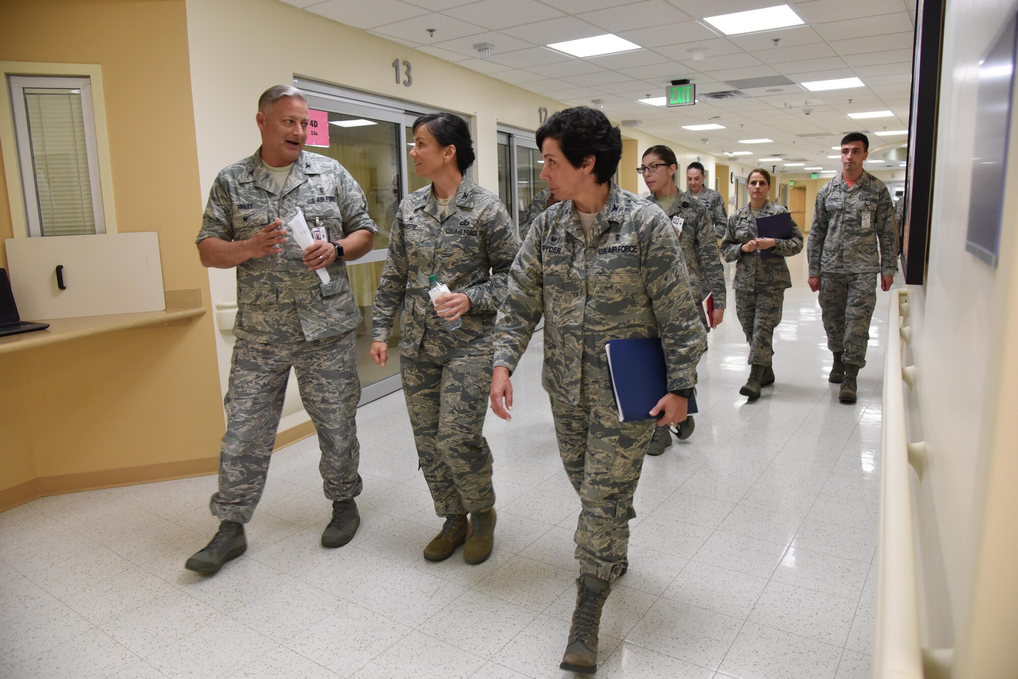 Col. Keith Higley, 81st Medical Group deputy commander, briefs Col. Debra Lovette, 81st Training Wing commander, on facility capabilities during an 81st Medical Group orientation tour in the Keesler Medical Center June 16, 2017, on Keesler Air Force Base, Miss. The purpose of the tour was to familiarize Lovette with the group’s mission, operations and personnel. (U.S. Air Force photo by Kemberly Groue) 