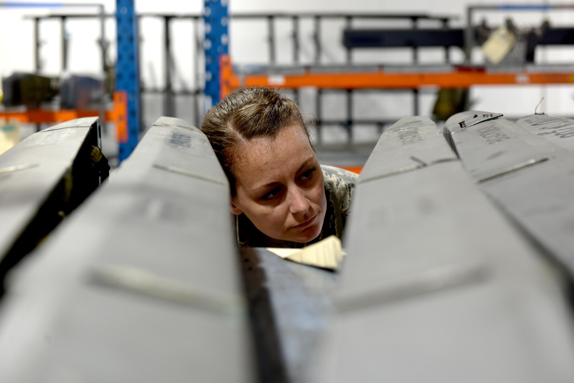 An aircraft armament specialist from the 48th Munitions Squadron inventories weapons system components at Royal Air Force Lakenheath, England, June 13. Aircraft armament specialist test suspension, launch and release systems for retentive locking and manual or electrical release. (U.S. Air Force photo/Airman 1st Class John A. Crawford)