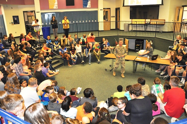 U.S. Army Corps of Engineers, Buffalo District Commander Lt. Col. Adam Czekanski speaks to students at Silver Creek Central School on June 9, 2017. Photo by Dr. Michael Izard-Carroll