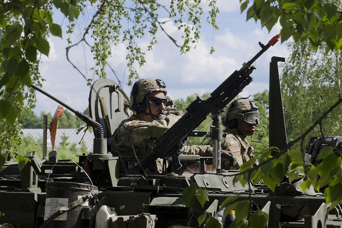 U.S. soldiers assigned to Enhanced Forward Presence Battle Group Poland arrive in Rukla, Lithuania, after a two-day tactical road march across Eastern Europe as part of Saber Strike 17, June 18, 2017. Saber Strike 17 is an annual U.S. Army Europe-led multinational combined forces exercise designed to enhance the NATO alliance throughout the Baltic region and Poland. This year’s exercise includes integrated and synchronized deterrence-oriented training designed to improve the interoperability and readiness of the 20 participating nations’ militaries. Army photo by Sgt. Justin Geiger