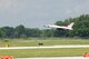 A member of the U.S. Air Force air demonstration squadron “Thunderbirds” lands his aircraft at the Dayton International Airport in Vandalia, Ohio, June 19, 2017. The squadron will be performing for crowds at the Vectren Dayton Air Show later in the week. (U.S. Air Force photo by Wesley Farnsworth)