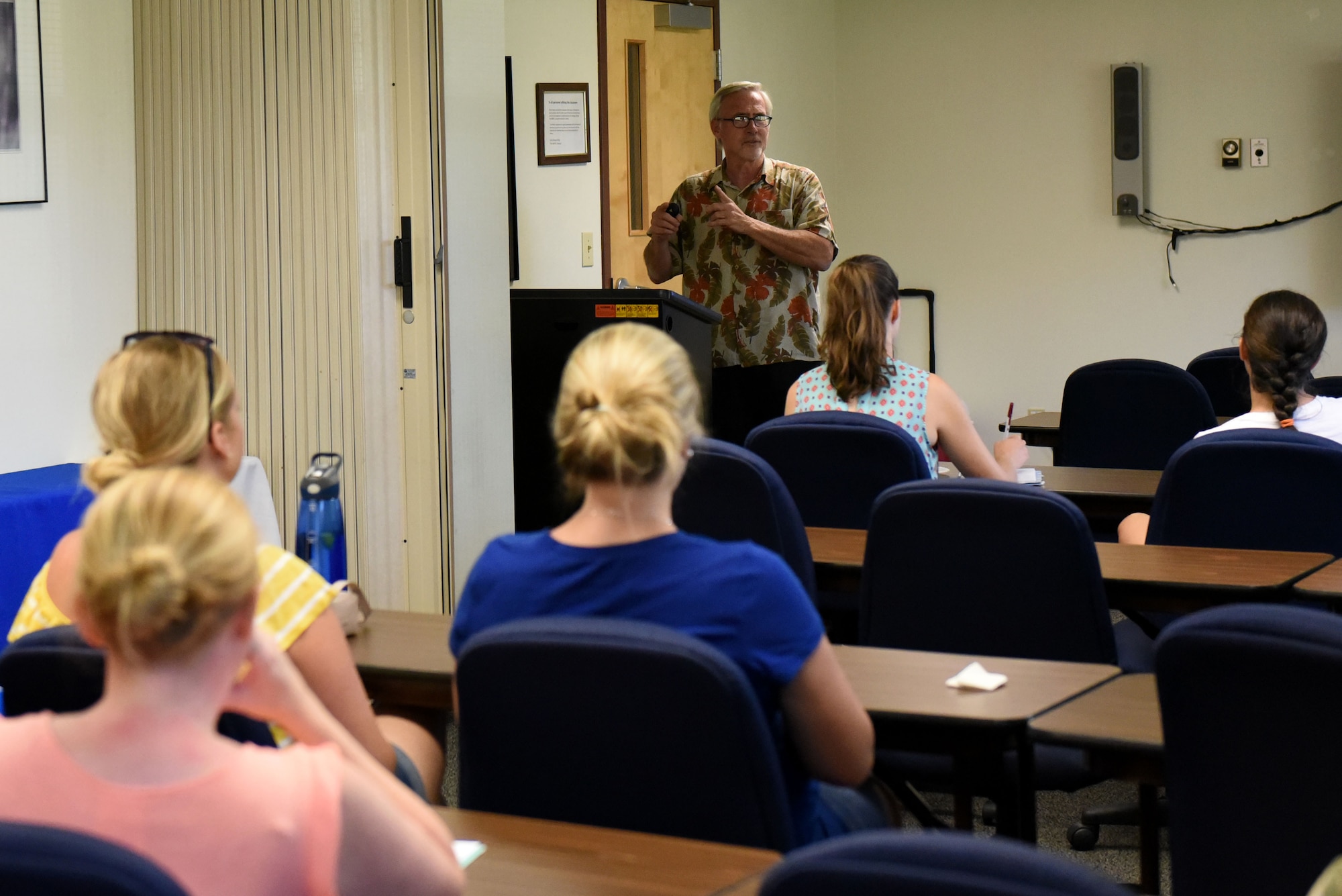 Andrew Colville, 4th Force Support Squadron casualty assistance representative, briefs Key Spouses and Key Spouse Mentors during a crisis training course, June 15, 2017, at the Airman and Family Readiness Center at Seymour Johnson Air Force Base, North Carolina. Key Spouses attend training classes throughout the year to stay up to date with current procedures and the most recent information. (U.S. Air Force photo by Airman 1st Class Victoria Boyton)