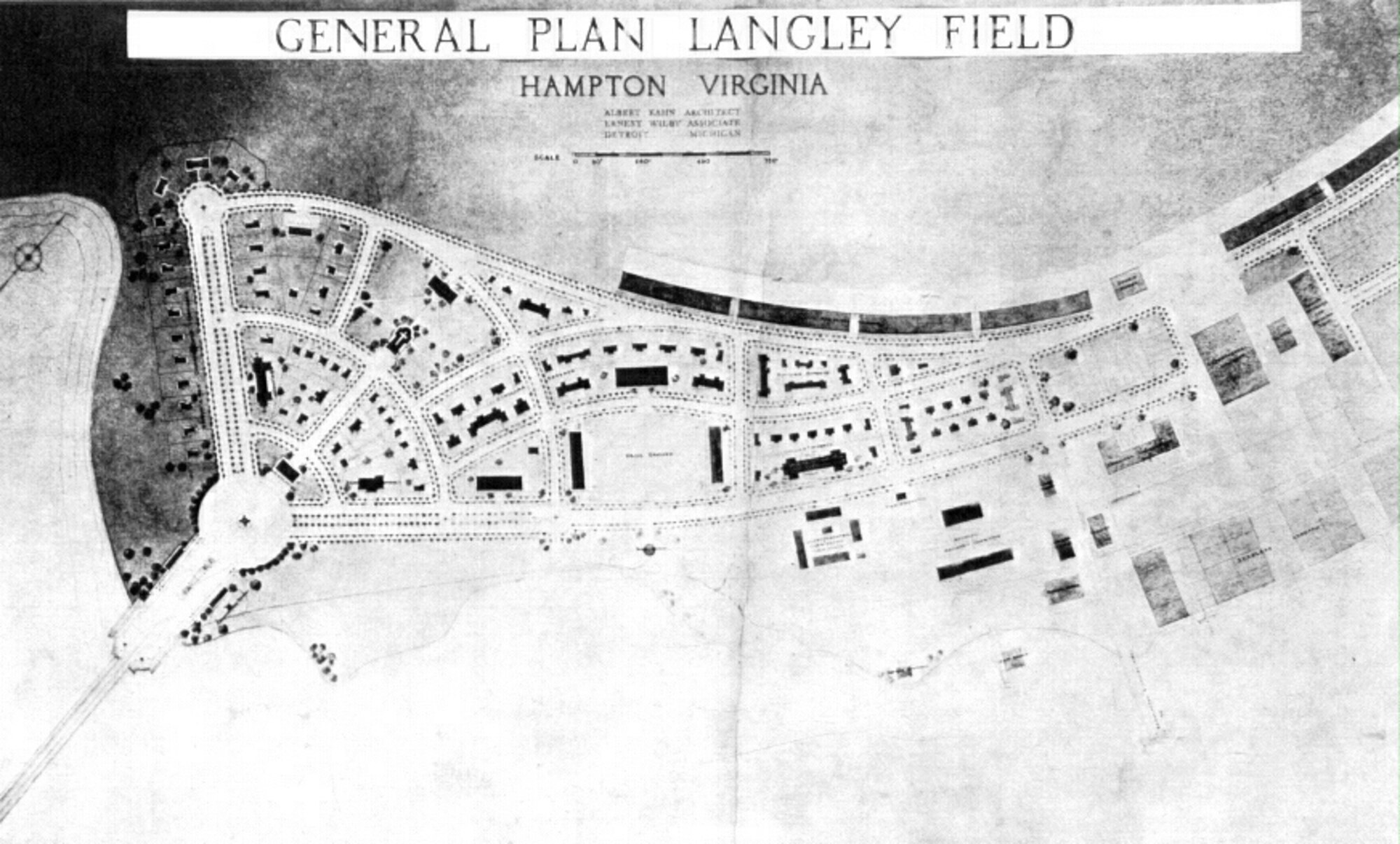 The general plan for Langley Field was designed by Albert Khan in 1917. (U.S. Air Force Historical Photo)