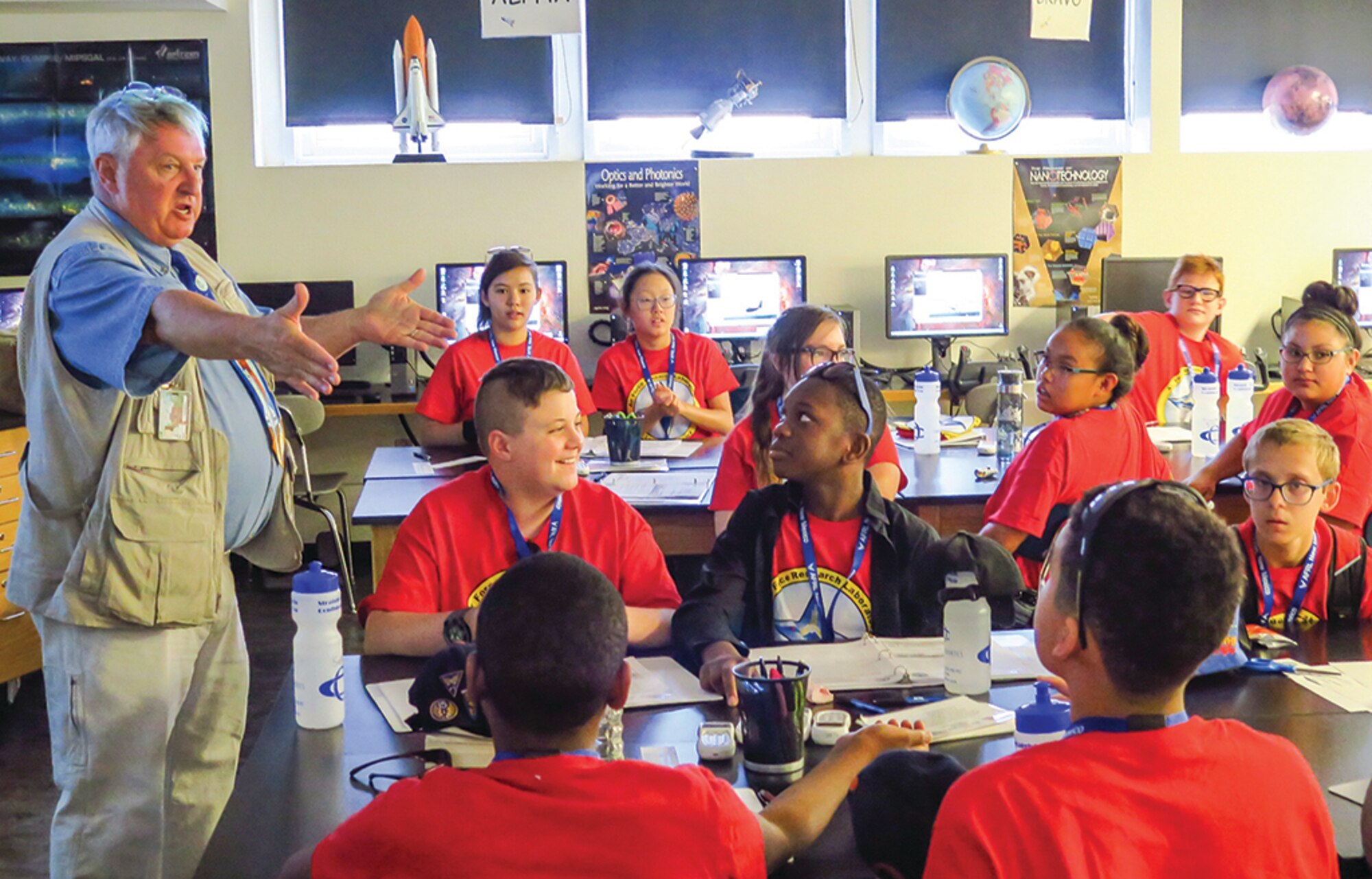 Tuskegee Airmen Inc. Youth Aviation Camp instructor Jim Sauer gives a classroom lecture to camp participants. 