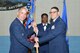 U.S. Air Force Maj. Francis Fappiano, 20th Logistics Readiness Squadron (LRS) commander, receives the 20th LRS guidon from Col. David Vaclavik, 20th Mission Support Group commander, at Shaw Air Force Base, S.C., June 21, 2017. The 20th LRS commander oversees more than 350 people who provide logistics planning, supply and transportation to Team Shaw and its tenant units. (U.S. Air Force photo by Airman 1st Class Destinee Sweeney)