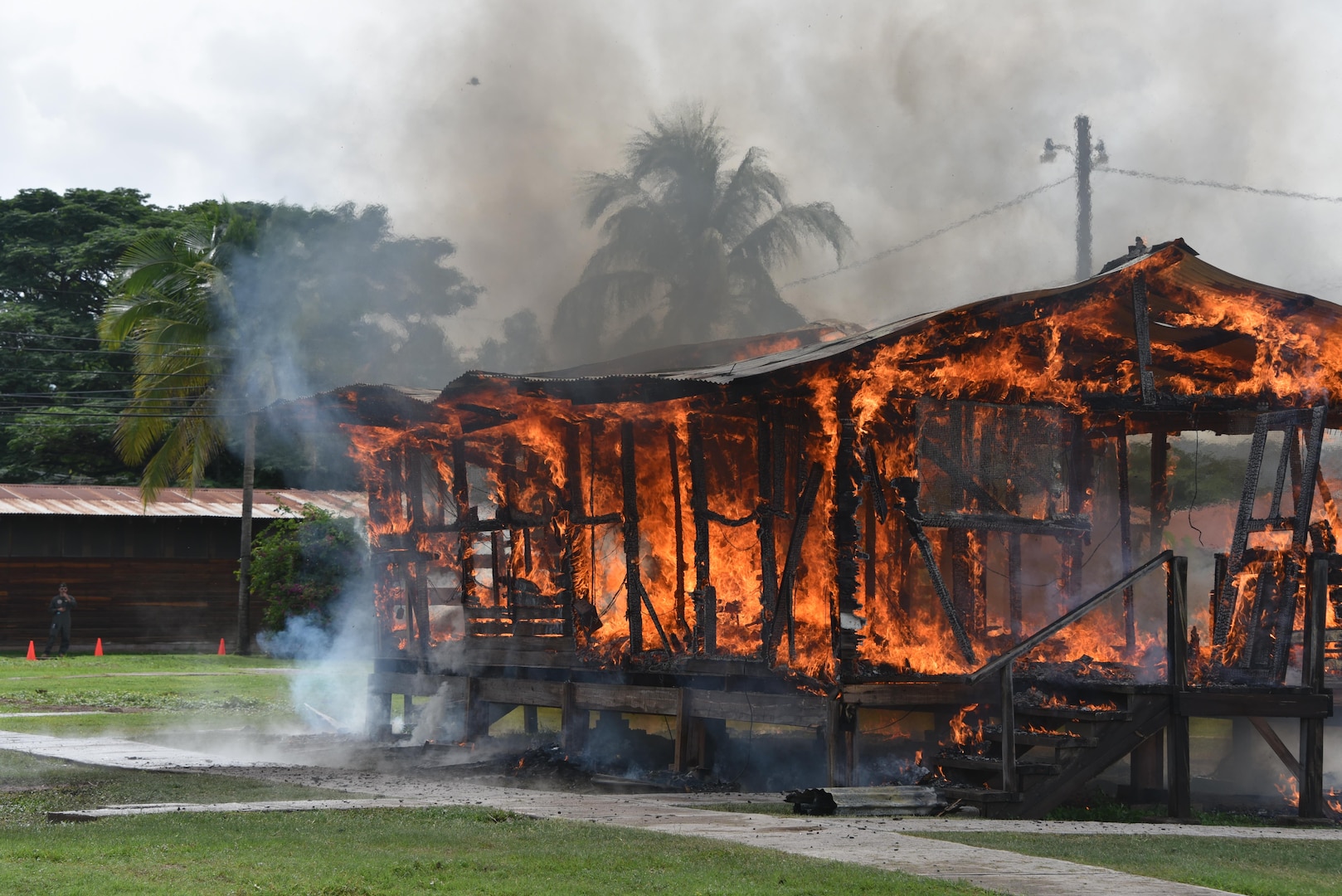 Firefighters from the 612th Air Base Squadron Fire Department, Joint Task Force-Bravo, conducts a live fire training June 16, 2017 on Soto Cano Air Base, to practice their skills and provide awareness to the base population. 