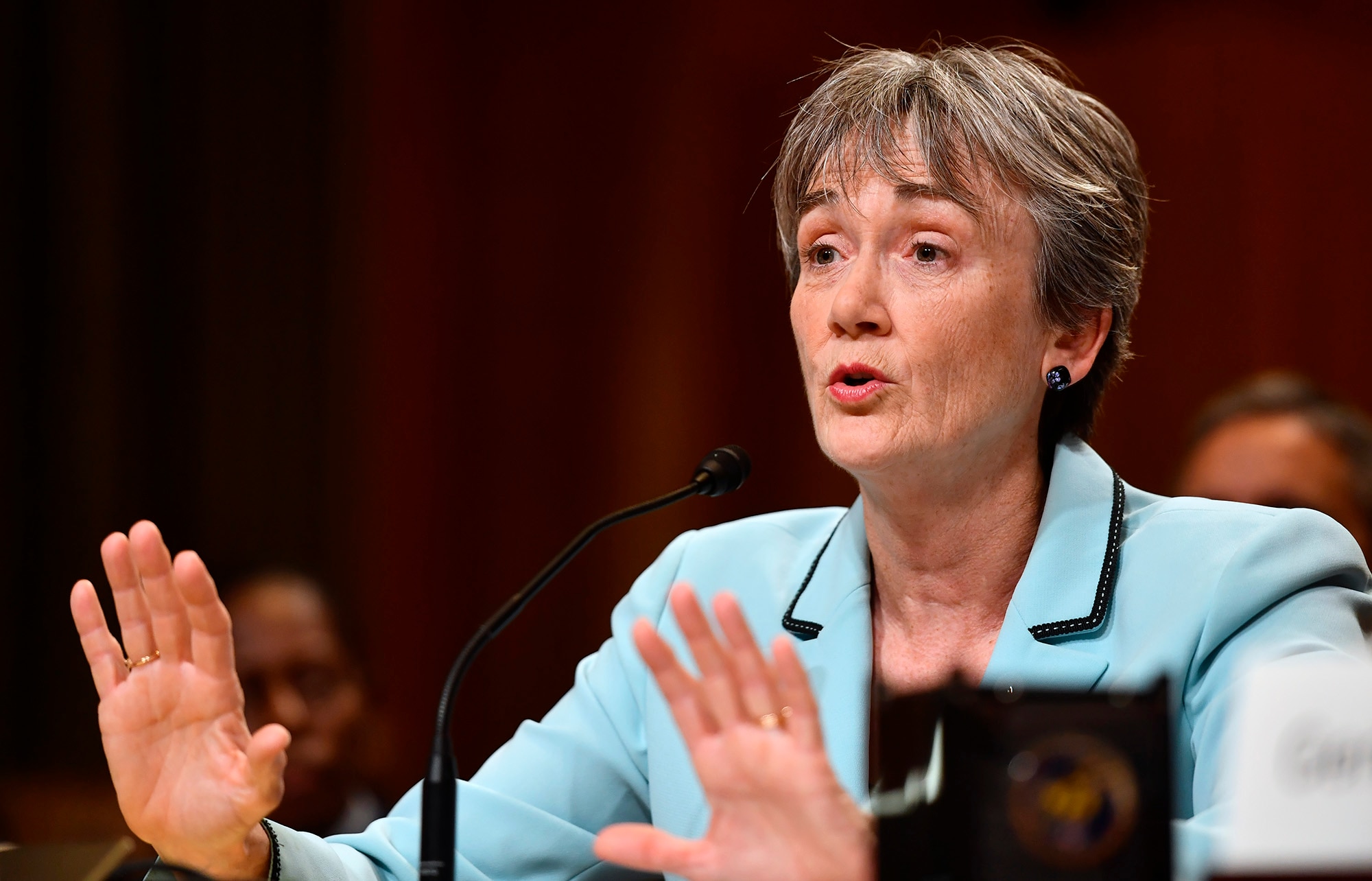 Secretary of the Air Force Heather Wilson testifies before the Senate Appropriations Committee for Defense June 21, 2017, in Washington, D.C. Air Force Chief of Staff Gen. David Goldfein joined Wilson before the subcommittee's hearing to discuss the fiscal year 2018 budget request for the Air Force. (U.S. Air Force photo/Scott M. Ash)