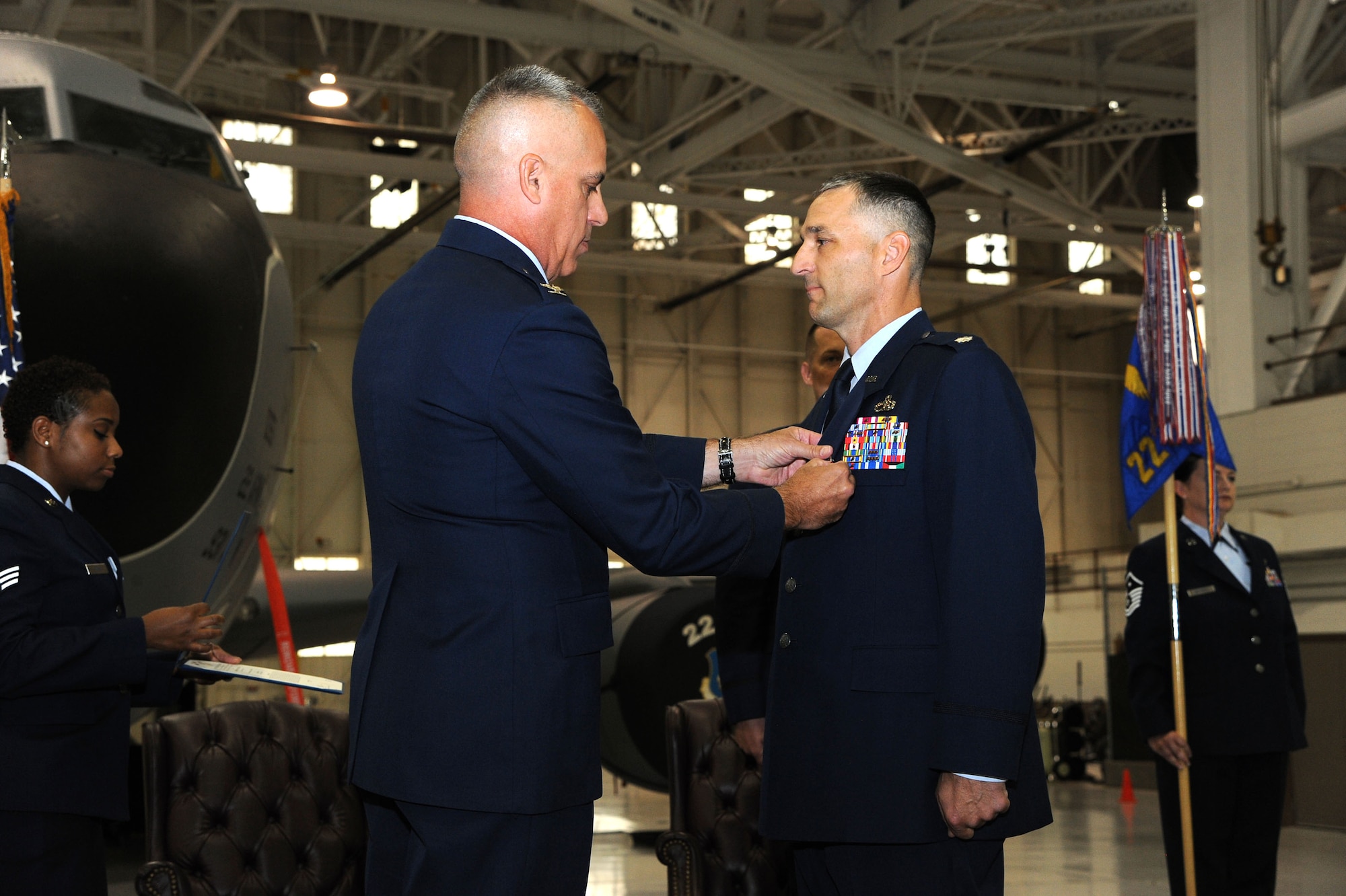 Lt. Col. Duane Richardson relinquished command of the 22nd AMXS to Lt. Col. Brian Mix. (U.S. Air Force photos/Airman 1st Class Jenna K. Caldwell)  