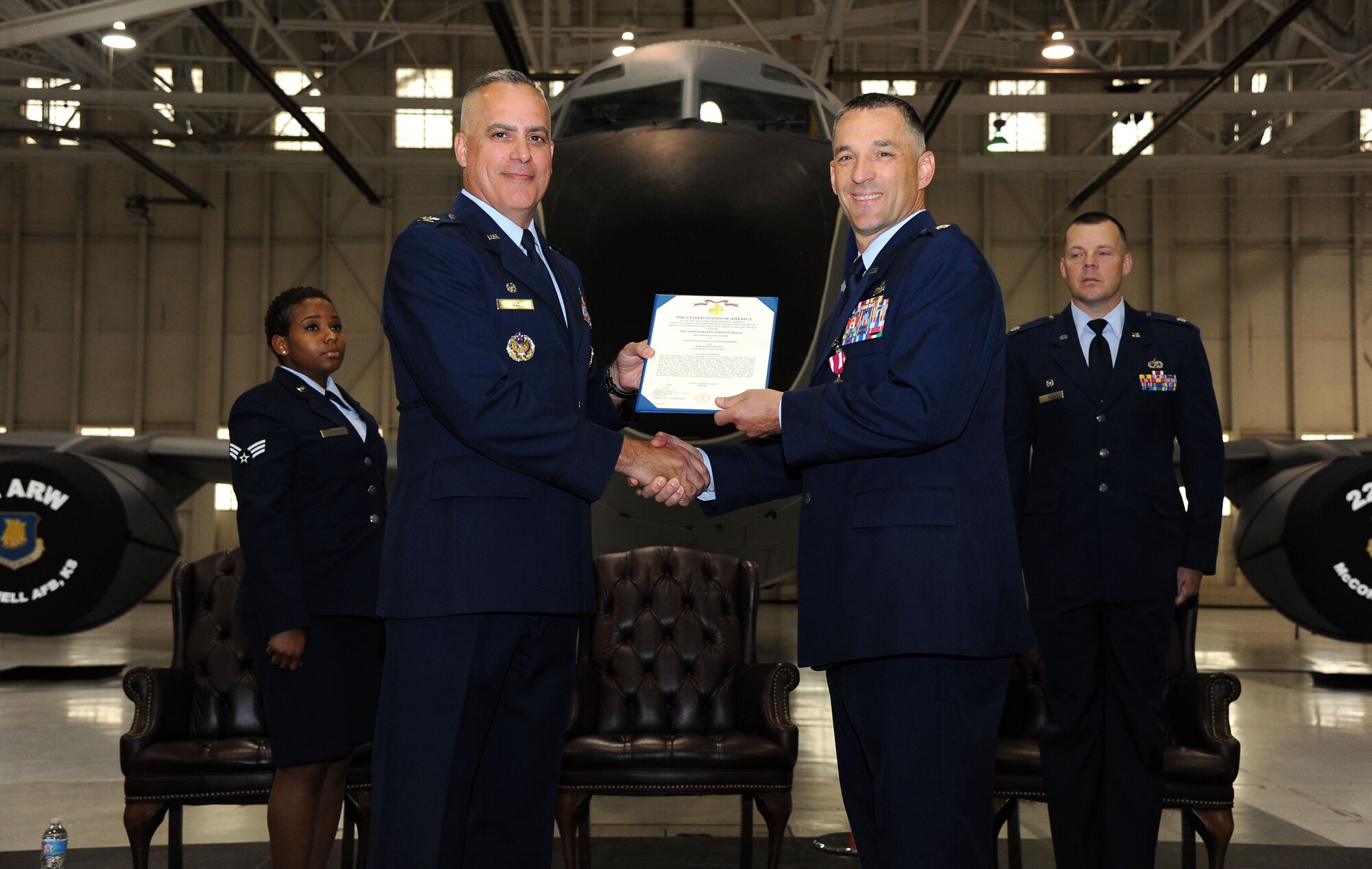Lt. Col. Duane Richardson relinquished command of the 22nd AMXS to Lt. Col. Brian Mix. (U.S. Air Force photos/Airman 1st Class Jenna K. Caldwell)  