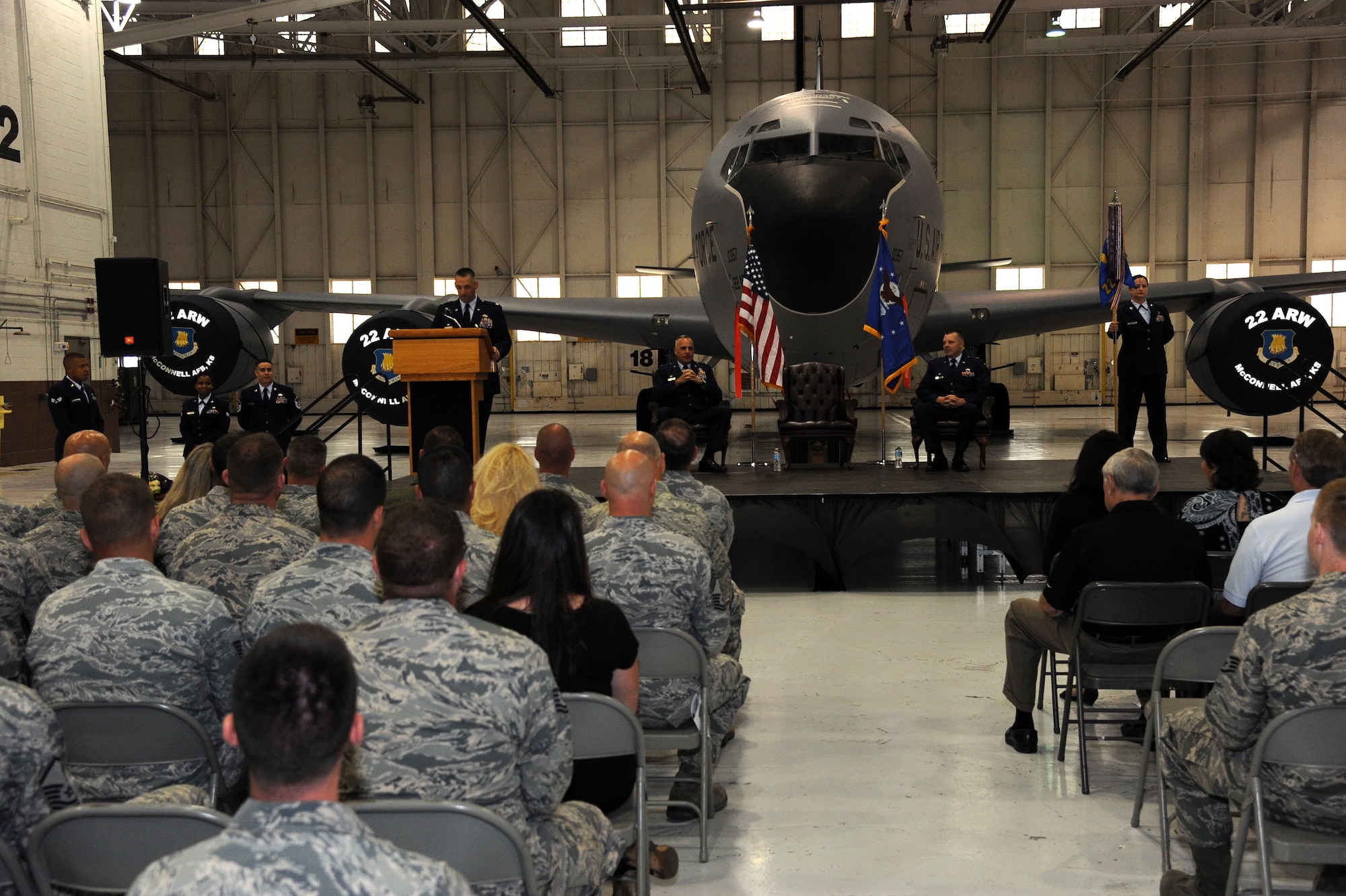 Lt. Col. Duane Richardson relinquished command of the 22nd AMXS to Lt. Col. Brian Mix. (U.S. Air Force photos/Airman 1st Class Jenna K. Caldwell)  
