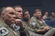 Command staff members from Air Combat Command listen to Gen. Mike Holmes, commander of ACC, during his speech about Airmen and family support programs at an all call at Joint Base Langley-Eustis Va., June 20, 2017. During Holmes’ presentation, he also emphasized the importance of communication up and down each squadron’s chain of command. (U.S. Air Force photo by Staff Sgt. Nick Wilson)